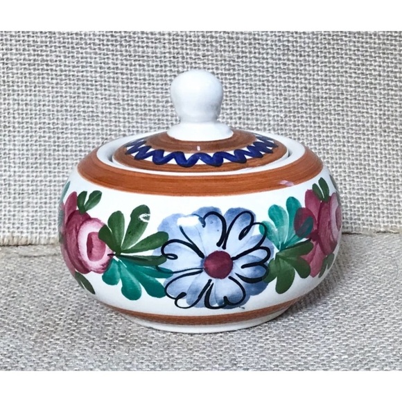 Vintage Schwex Floral Sugar Bowl Trinket Dish Hand Painted Cottage Core Whimsy - Picture 2 of 8